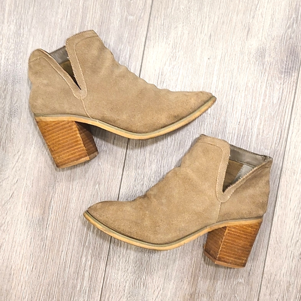 Urban Outfitters Suede Taupe/Olive Cutout Ankle Booties